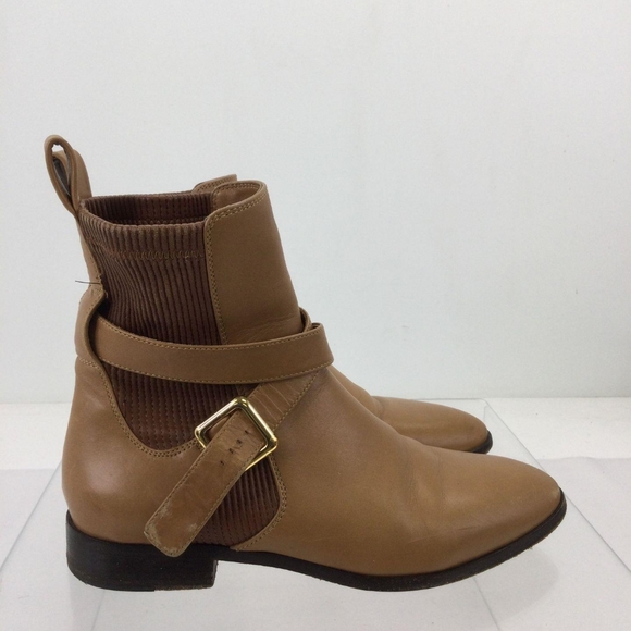 Chloe Brown Leather Flat Ankle Boots Size 36.5/ US 6 - Picture 5 of 12